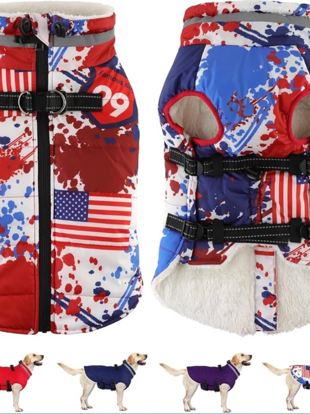 Dogcheer Patriotic Dog Coat w/ Harness Medium 🇺🇸🐾 - Picture 2 of 16